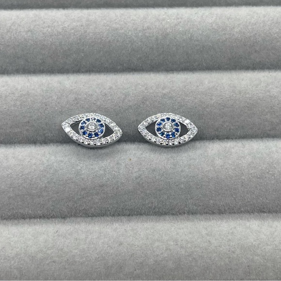 Sterling Silver Evil Eye Stud Earrings - Picture 6 of 7